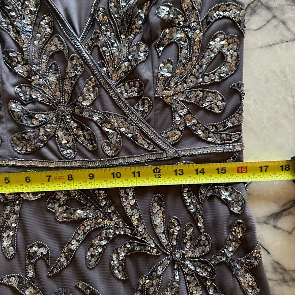 Adrianna Papell Beaded Sequin V-Neck Sleeveless Gown | Formal Dress Size 12 - Picture 8 of 12